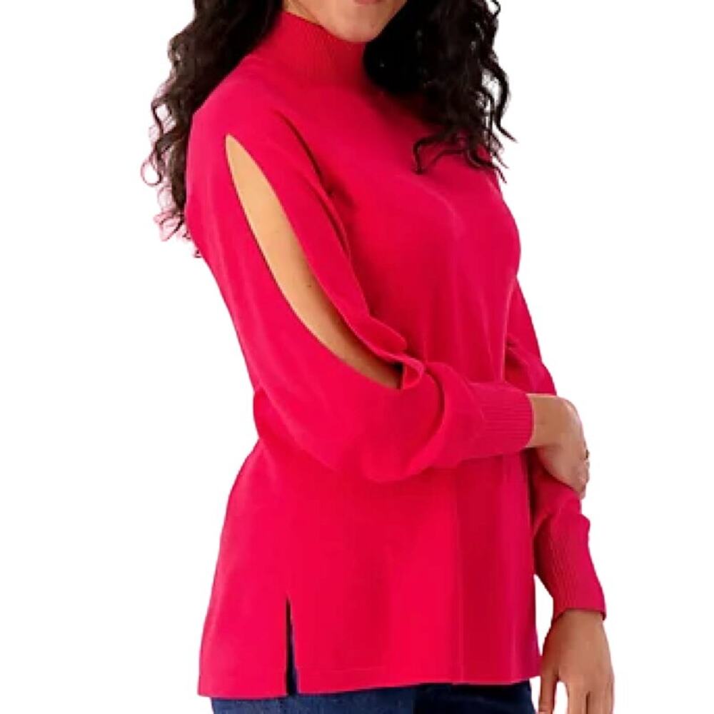 Isaac Mizrahi Live! Split Sleeve Pullover Mock Neck Sweater in Red, Size XL